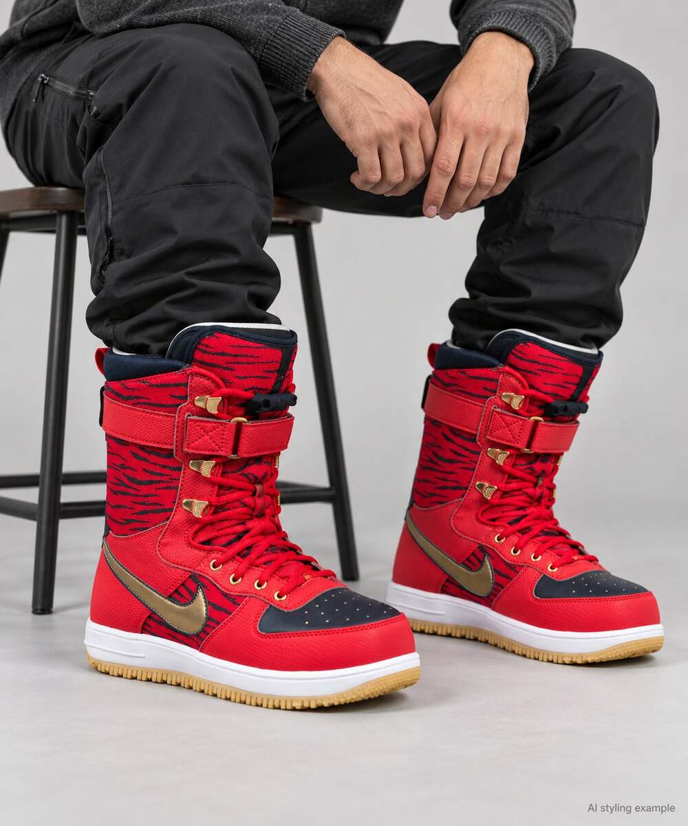 Nike Zoom Force 1 Tiger Print Snowboard Boots Men’s Size 7 Red Gold 334841-671